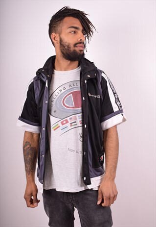 CHAMPION MENS VINTAGE HOODIE JACKET XS BLACK 90S
