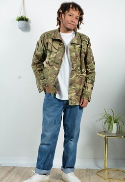 Vintage 90s Army Jacket Camo Green Unisex Size L