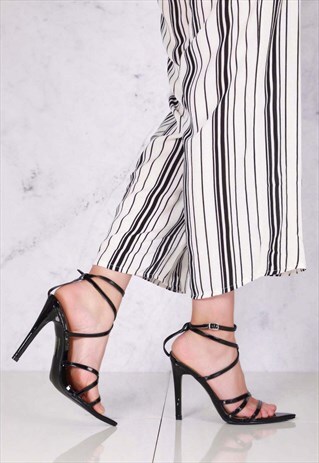HIGH POINT ANKLESTRAP SANDAL IN BLACK PATENT