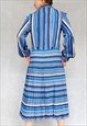 VINTAGE 1980S STRIPED BLUE AND BEIGE PLEATED GOWN, MEDIUM