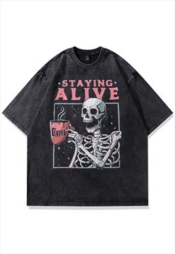 Skeleton t-shirt grunge skull tee retro bones punk top black
