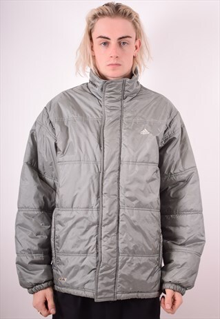 ADIDAS MENS VINTAGE PADDED JACKET LARGE GREY 90S