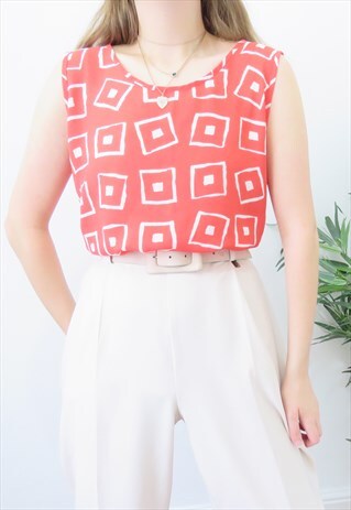 RETRO 80S VINTAGE DARK PINK & WHITE ABSTRACT BLOUSE SHIRT