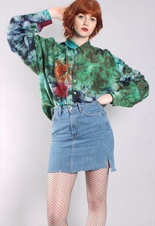 VINTAGE 80S SILK TIE DYE OVERSIZE SHIRT