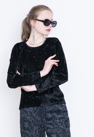 VINTAGE BLACK VELVET RETRO BLOUSE