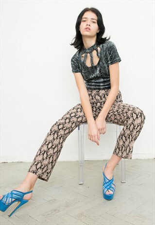 VINTAGE SNAKE PRINT SNAKESKIN PYTHON PATTERN FLARED PANTS