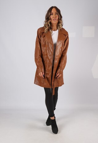 LEATHER FITTED JACKET VINTAGE SHORT MID UK 12 (GV4C)