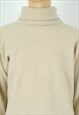 WOOL CASHMERE PULLOVER SWEATER TURTLE NECK JUMPER BEIGE WARM