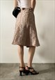 VINTAGE LIGHT BROWN MIDI SKIRT WITH EMBROIDERED FLOWERS