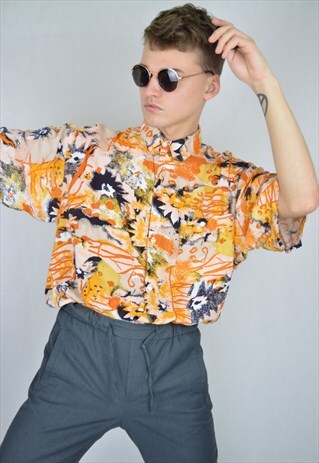 VINTAGE ORANGE GRAPHIC HAWAII FESTIVAL SHIRT