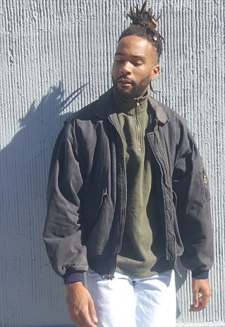 90S MINIMALIST FADED BLACK FLIGHT BOMBER JACKET LARGE
