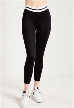 High Rise Leggings with Striped Waistband in Black