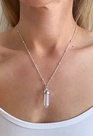 AURA QUARTZ SILVER BEADED NECKLACE