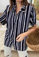 Vintage 80s minimalist nautical striped blouse top shirt
