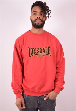 LONSDALE MENS VINTAGE SWEATSHIRT JUMPER MEDIUM RED 90S