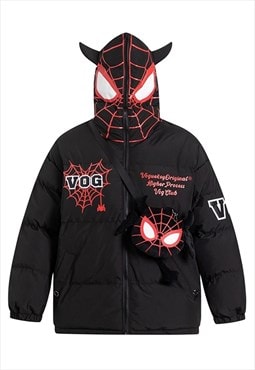 Spider jacket devil horn puffer Anime bomber in black