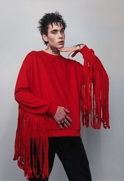 Cowboy sweatshirt tassels jumper Wild West top sweater red