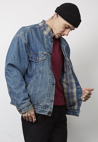 VINTAGE 90'S LEVI'S DENIM BLUE CHECK LINED JACKET