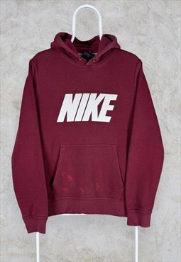 Nike Hoodie Burgundy Red Spell Out Pullover Men's Medium