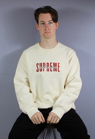 SUPREME WORLD FAMOUS CREWNECK SWEATSHIRT IN NATURAL WITH EMB