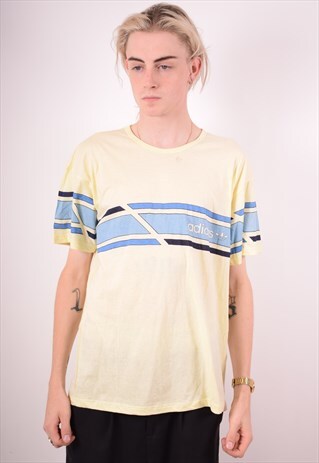 ADIDAS MENS VINTAGE T-SHIRT TOP LARGE YELLOW 90S