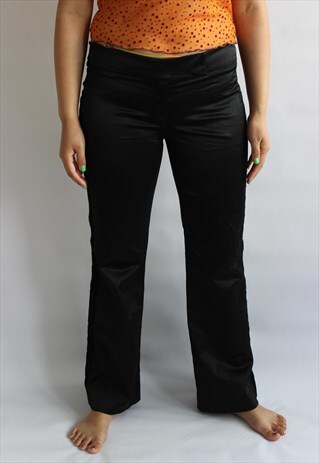 BLACK TUXEDO STYLE TAILORED FLARE TROUSERS