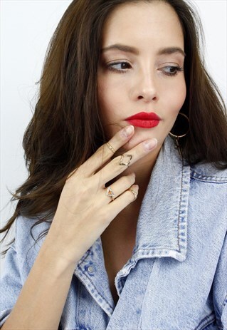 GOLD DIAMOND SHAPE DIAMANTE STACK MIDI KNUCKLE RINGS