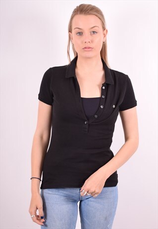 LACOSTE WOMENS VINTAGE POLO SHIRT MEDIUM BLACK