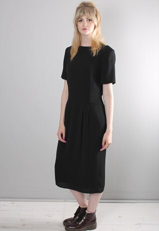 VINTAGE 80S BLACK FITTED MIDI TULIP DRESS