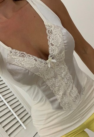 MORGAN LACE TRIM VEST IN CREAM