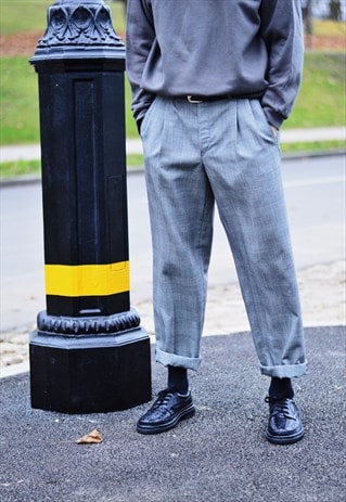 VINTAGE 90S GREY CHECK WOOL PANTS