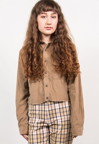 VINTAGE 90'S CROPPED BROWN CORD LONG SLEEVE SHIRT