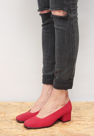 VINTAGE 70' AMAZING CLASSIC RED LEATHER MID-HEELED SHOES