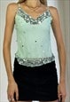 VINTAGE Y2K MESH CAMI TOP BLUE SEQUINNED SUMMER FESTIVAL