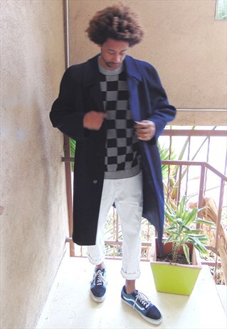 90S MINIMALIST LUXURY BLUE WOOL LINED TOP COAT LARGE