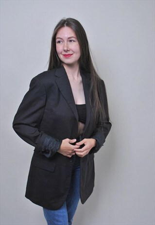 Wool blazer vintage, minimalist suit jacket, women retro 