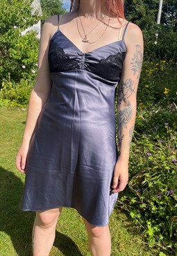 Vintage 00s Y2K Satin Lace Detail Mini Summer Slip Dress