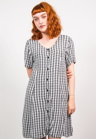 VINTAGE 90'S BLACK & WHITE CHECKED GRUNGE DRESS