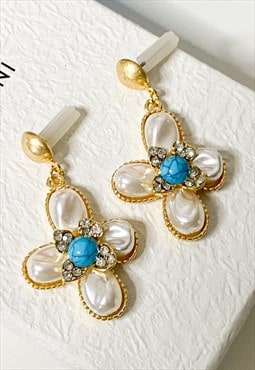 Turquoise and Pearl Cross Earrings