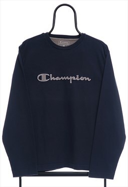 Vintage Champion Navy Spellout Long Sleeve TShirt