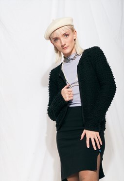 Vintage knit cardigan Y2K furry black jumper