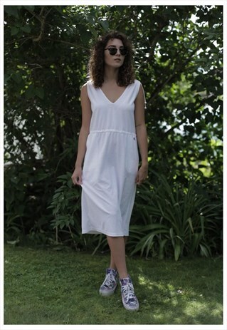VINTAGE 80'S MIDI WHITE SLEEVELESS SPORTY DRESS