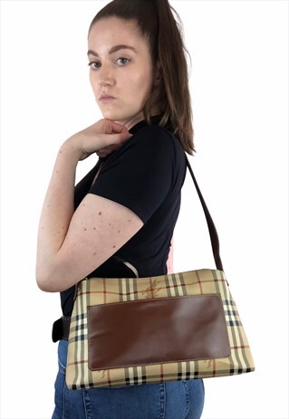 WOMENS BURBERRY HANDBAG BEIGE NOVA CHECK BAG PURSE