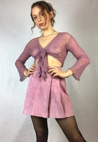 PINK MESH KNIT TIE BOLERO TOP CARDIGAN