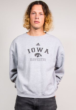 90'S VINTAGE GREY ADIDAS IOWA HAWKEYES SWEATSHIRT JUMPER
