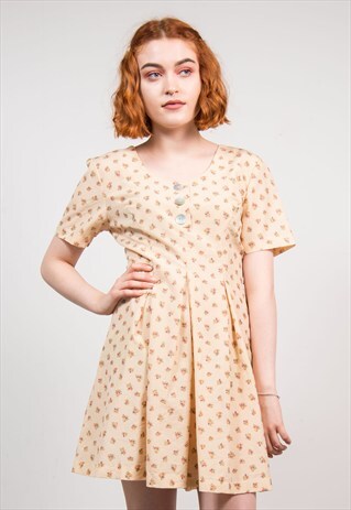 VINTAGE PEACH FLORAL PATTERN PLAYSUIT