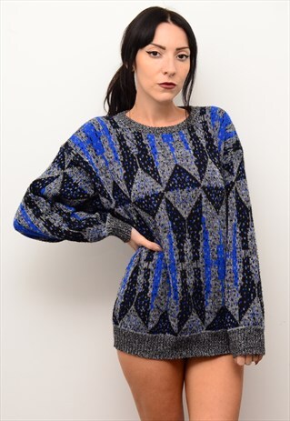 VINTAGE 90'S RETRO ABSTRACT PATTERNED SLOUCHY JUMPER