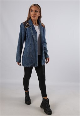 Vintage Denim Blazer Jacket Fitted Longline Long UK 12 (BB4A