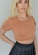SHORT SLEEVE CROPPED KNIT COWGIRL SUMMER TOP TAN