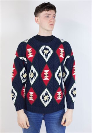 VINTAGE 90S PATTERNED HEAVY KNIT JUMPER